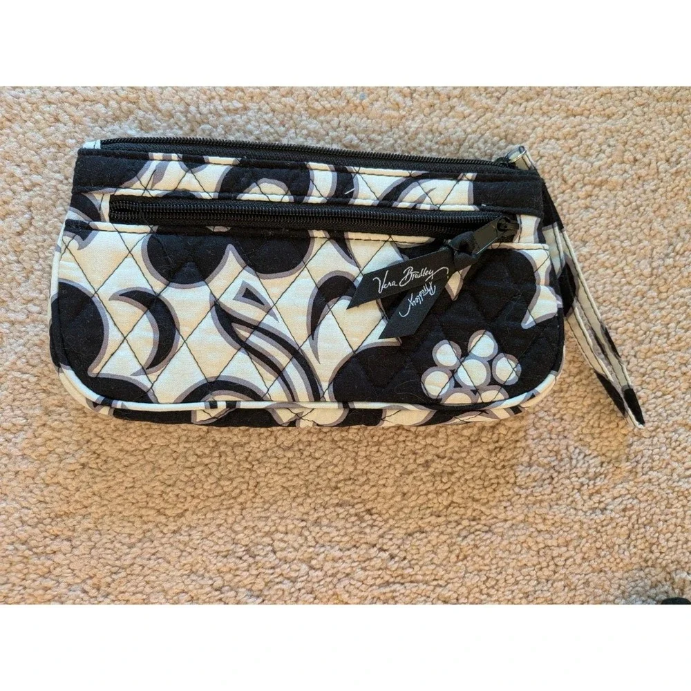 Vera Bradley Hipster‎ Crossbody Bag & Matching Wallet Set Black White Floral